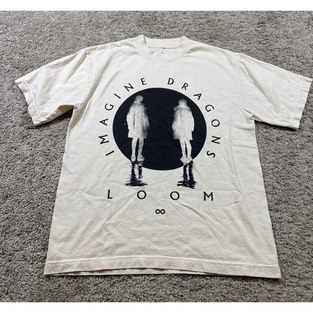 Imagine Dragons LOOM World Tour 2024 Cream T Shirt Small Retro Spell out Graphic